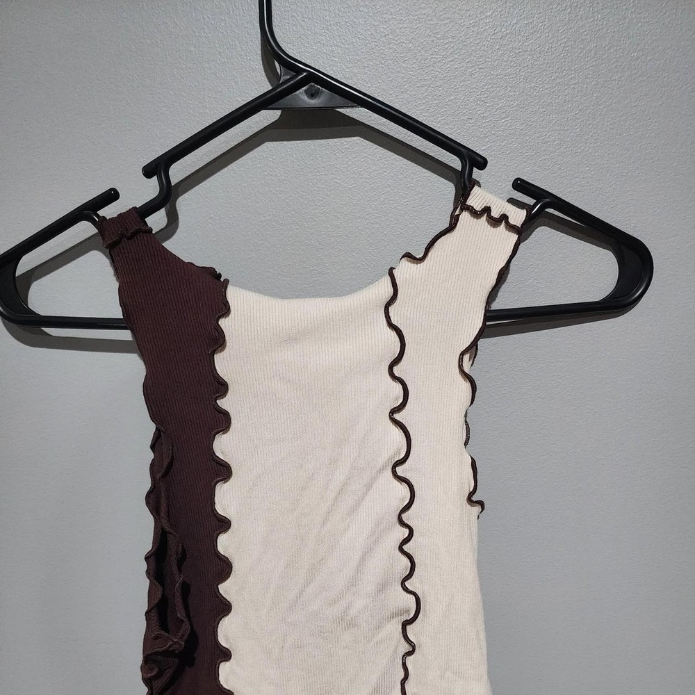 Bailey Rose brown and cream color-blocked tank top with scalloped edges, size S'